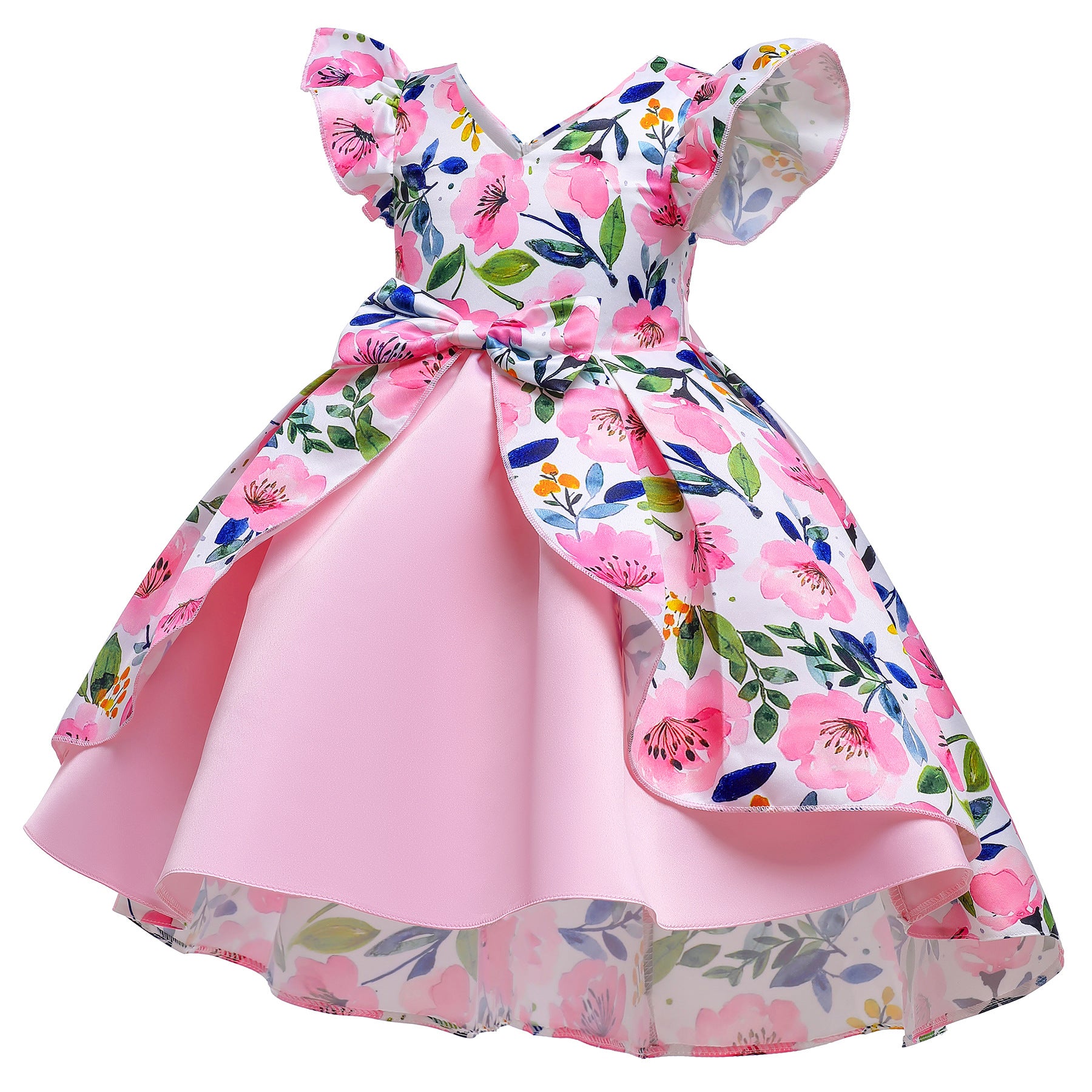 Kid Baby Girls Floral Print Princess Flying Sleeves Dresses