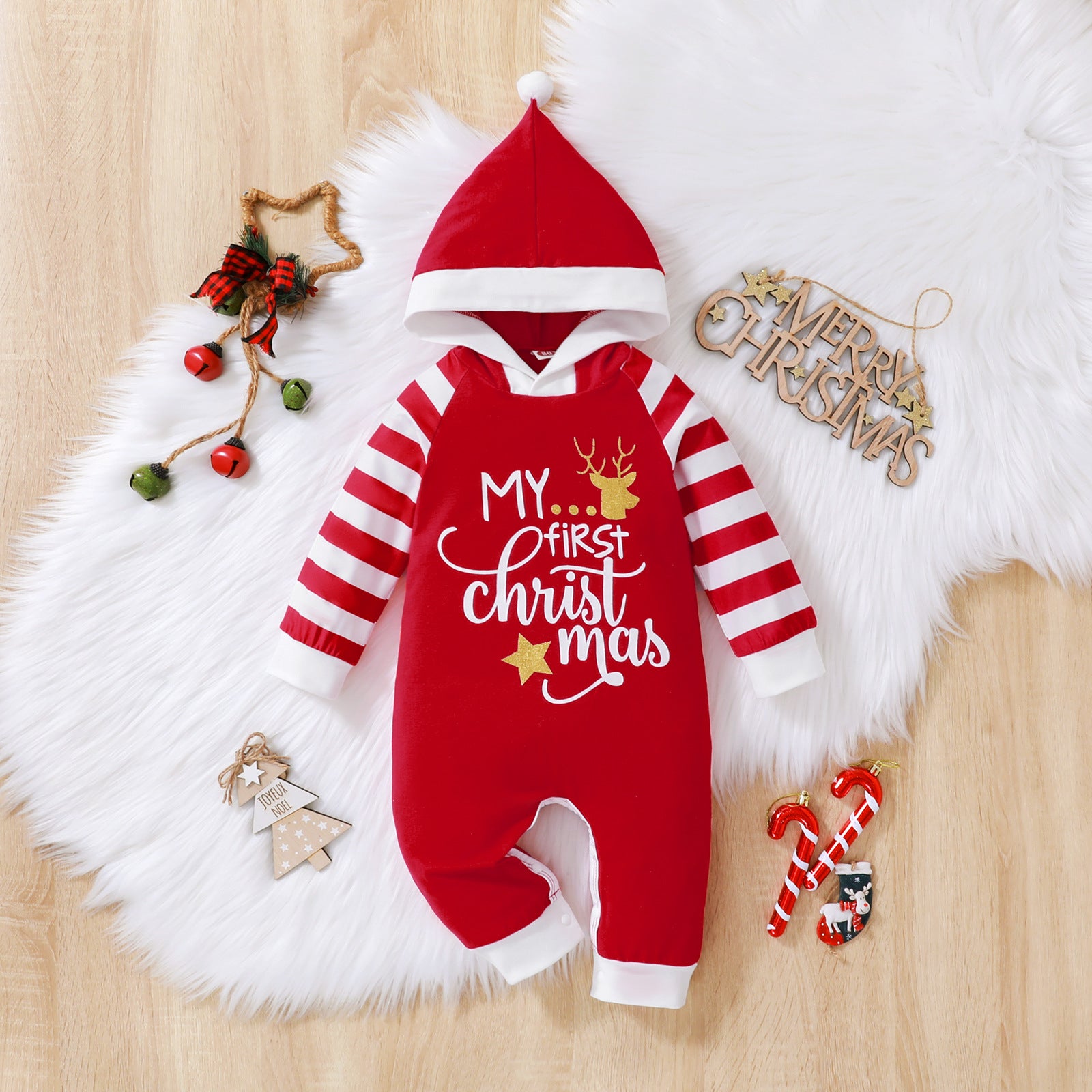 Baby Girl Jumpsuit Christmas Stripe Mosaic Printed Alphabet Rompers