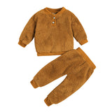 Autumn Winter Baby Boys Girls Double-sided Velvet Long Sleeve Suits 2 Pcs Sets
