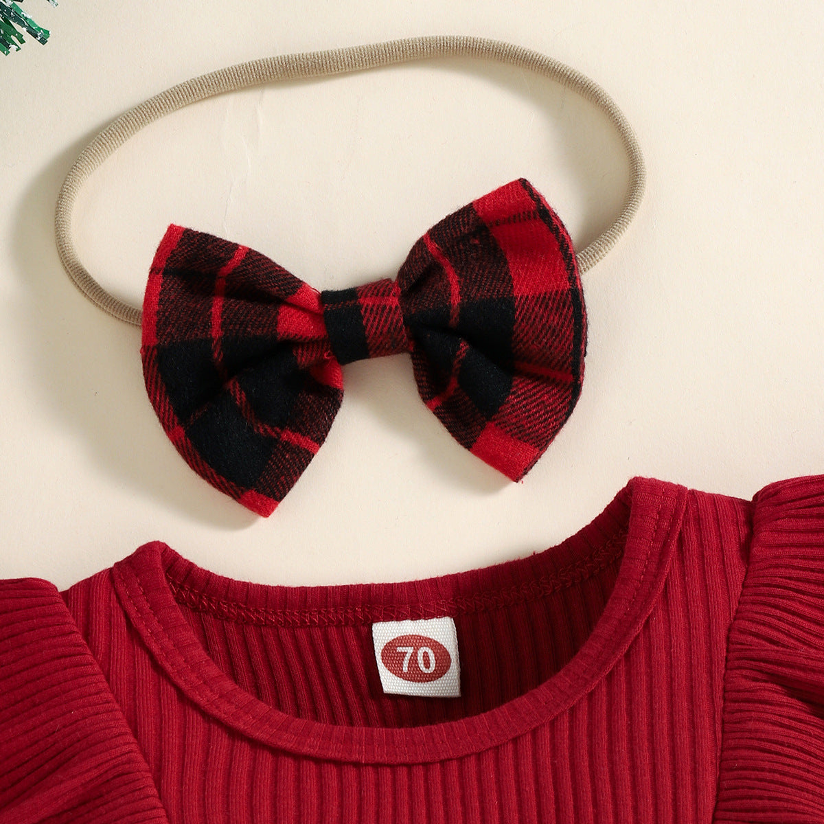 Baby Girls Red Pit Strip Plaid Christmas Climbing 3 Pcs Sets