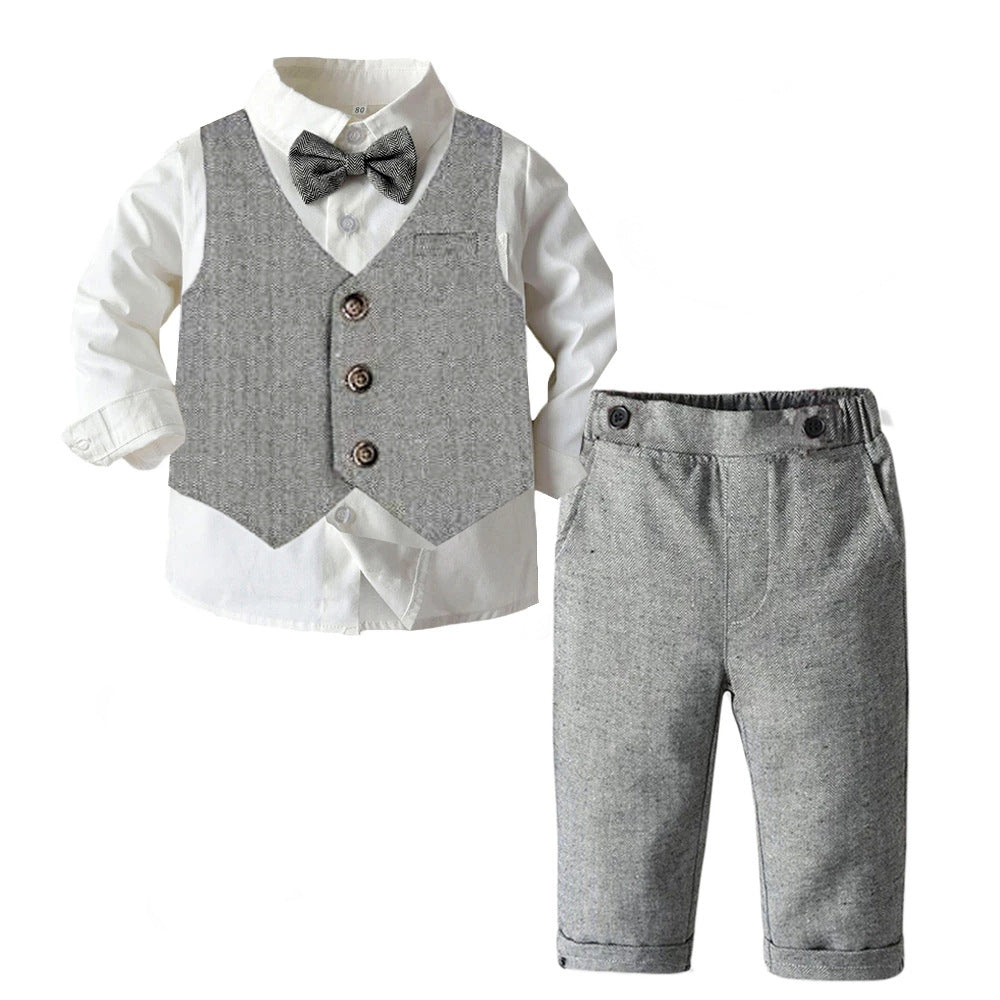Kid Baby Boys Gentleman Suit Autumn Long Sleeve 3 Pcs Sets