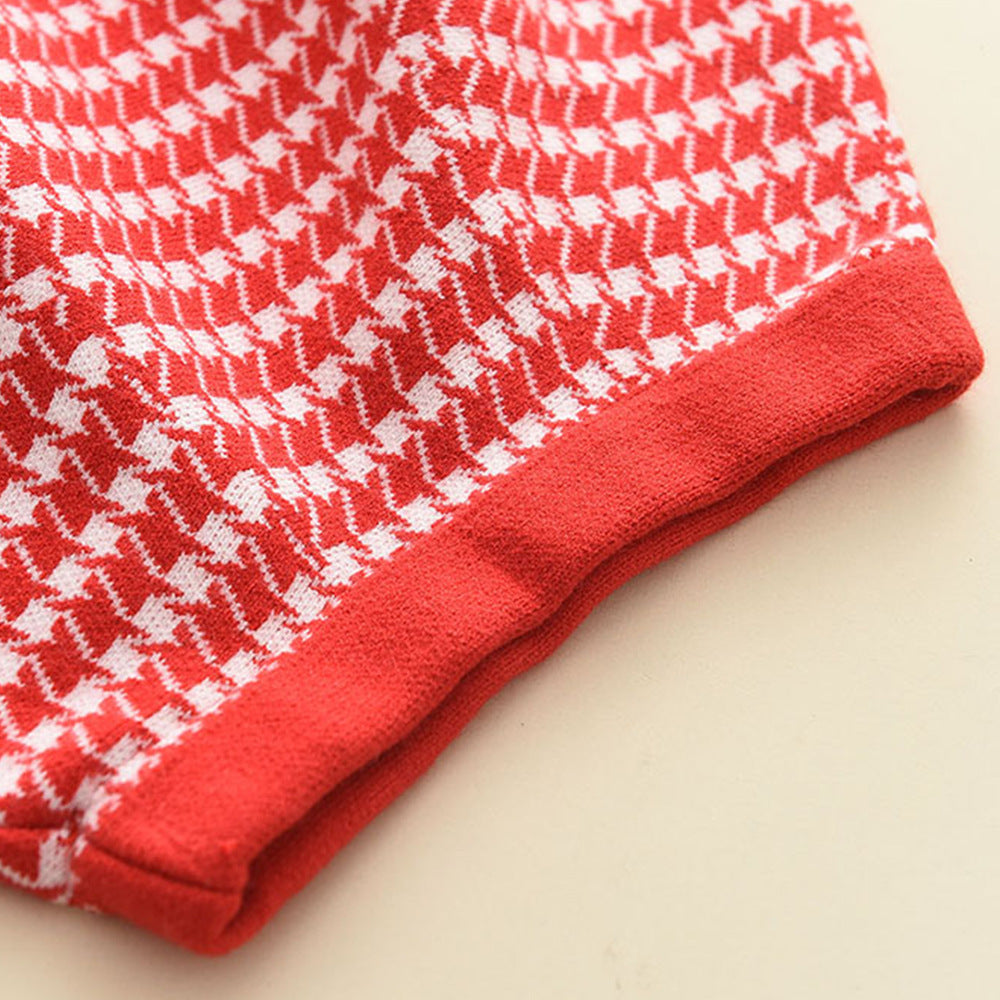 Kid Baby Girl Plaid Lapel Fragrant Knitting Sweater 2 Pcs Sets