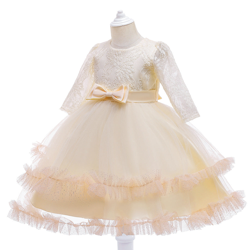 Kid Girls Long-sleeved Pure Mesh Tulle Princess Dresses