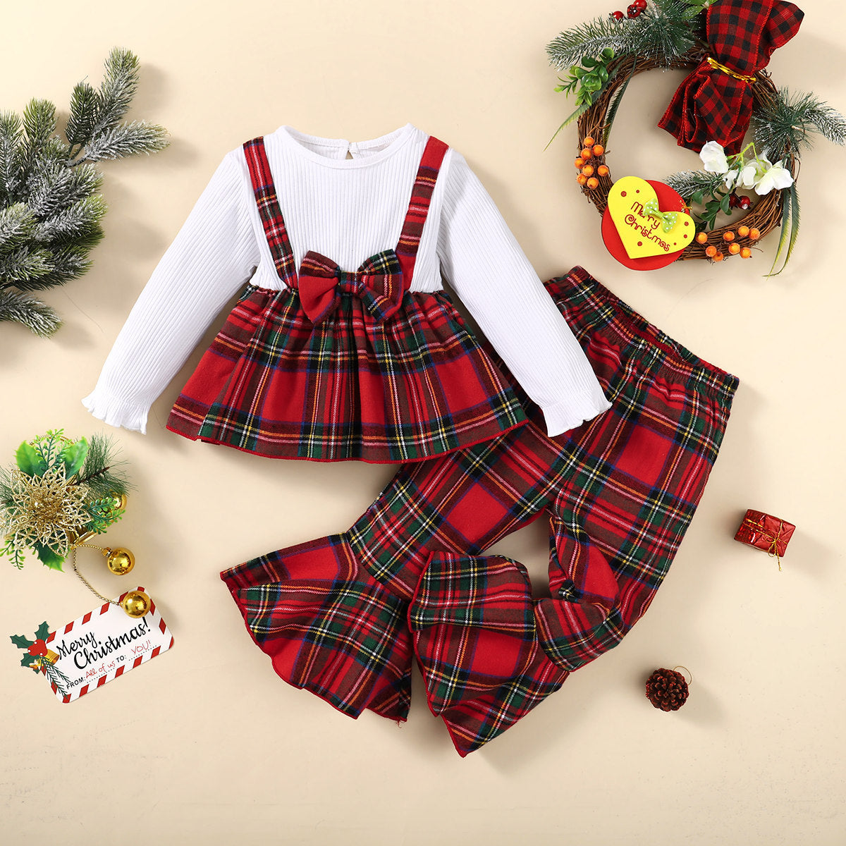 Kid Baby Girls Fall Winter Explosive Plaid Printed Christmas Sets 2 Pcs