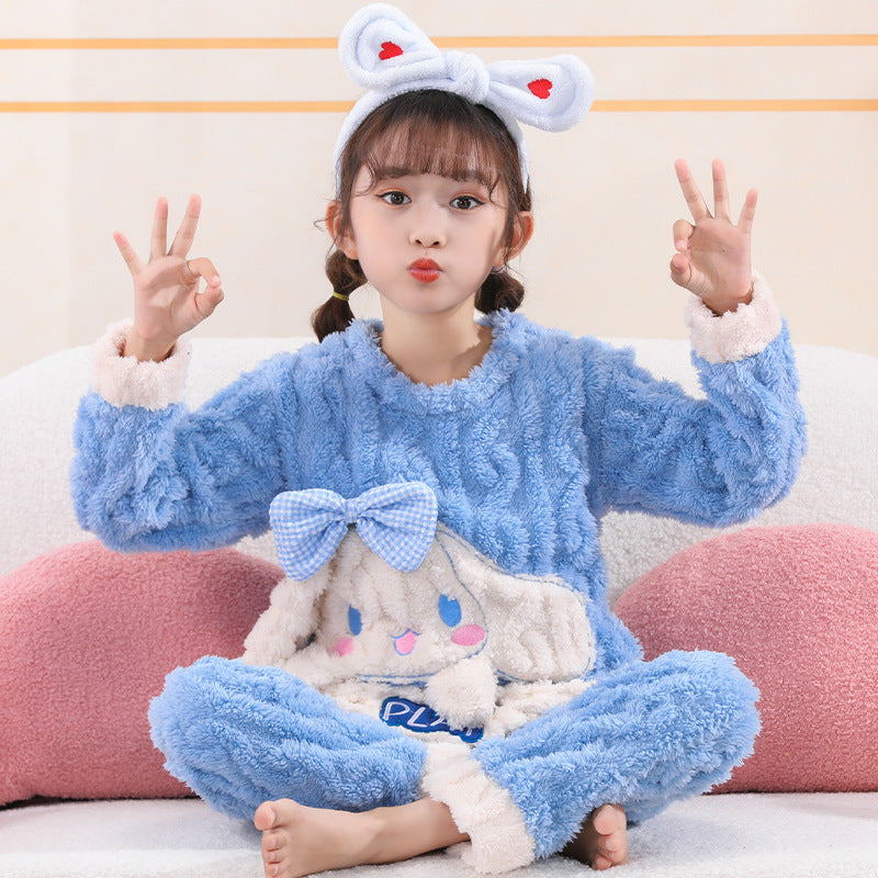 Kid Boy Girl Autumn Winter Jacquard Velvet Cute Cartoon Pajamas