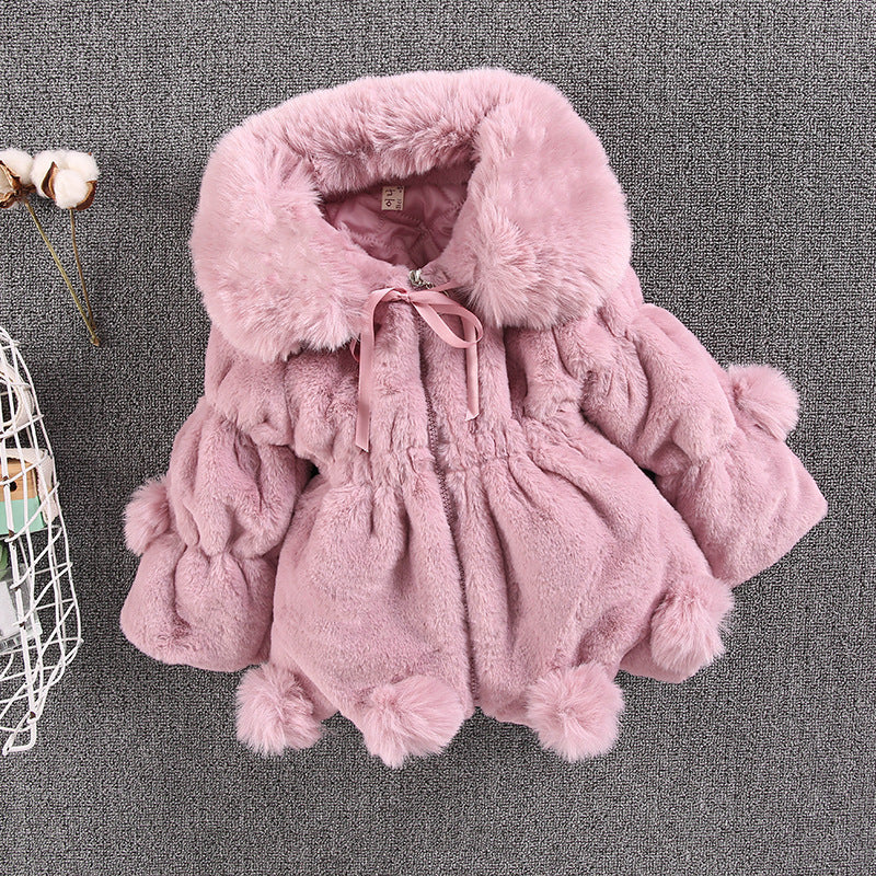 Kid Baby Girls Autumn Winter Woolen Imitation Fur Wool Thickened Jacket Coats