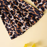 Kids Baby Girls Dot Long Lantern Sleeve Pleated Leopard Set 2 Pcs