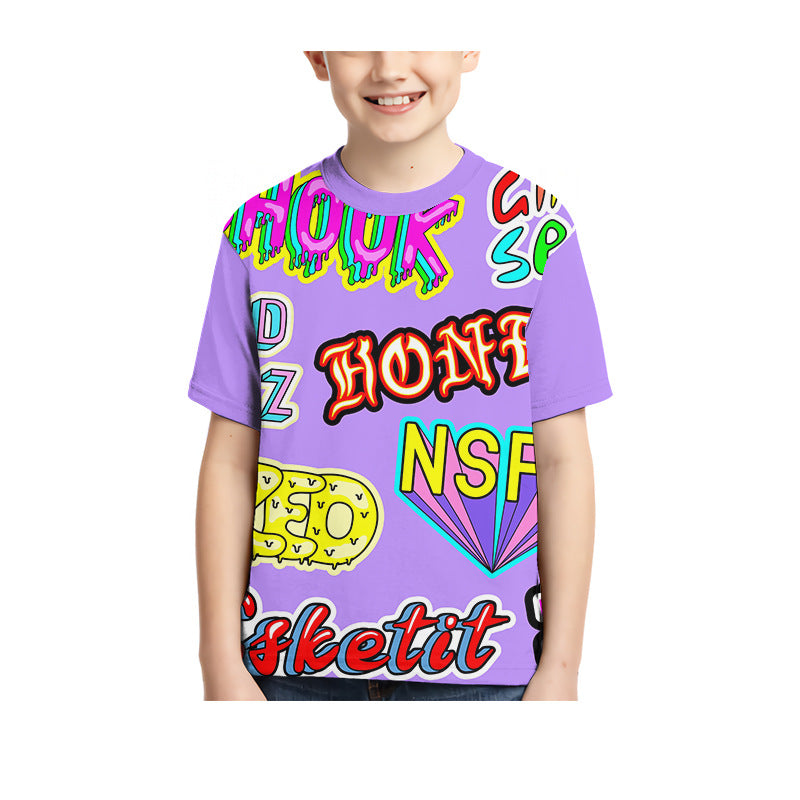 Kid Boy Girl 3D Digital Printing Spot Summer Fashion Leisure T-shirt