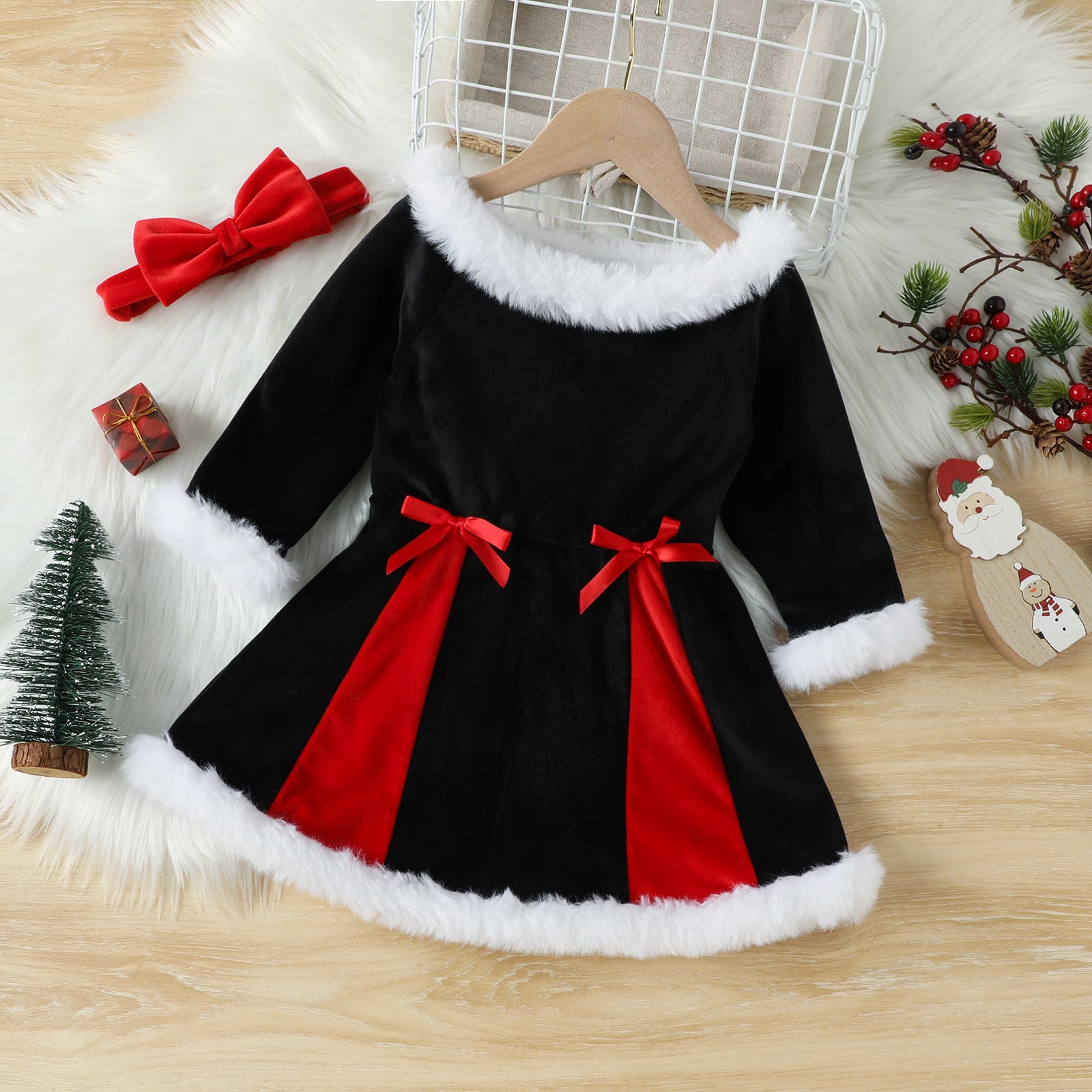 Kid Baby Girl Christmas Silver Fox Velvet Dresses