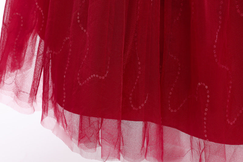 Kid Girl Wedding Pompous Gauze Princess Long Sleeve Sequin Mesh Dresses