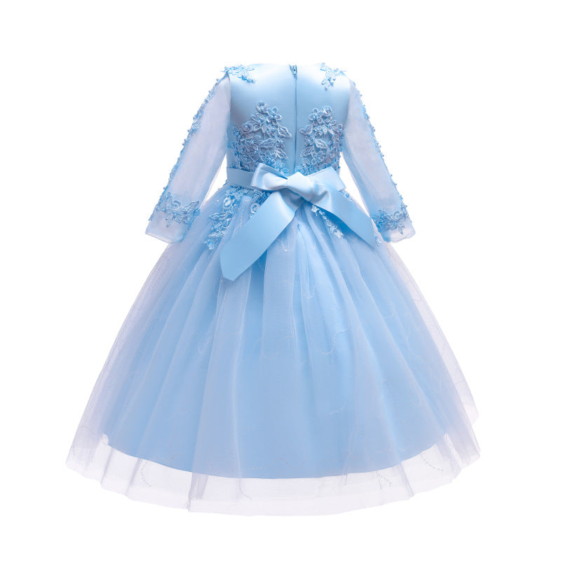 Kid Girl Wedding Pompous Gauze Princess Long Sleeve Sequin Mesh Dresses