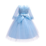 Kid Girl Wedding Pompous Gauze Princess Long Sleeve Sequin Mesh Dresses