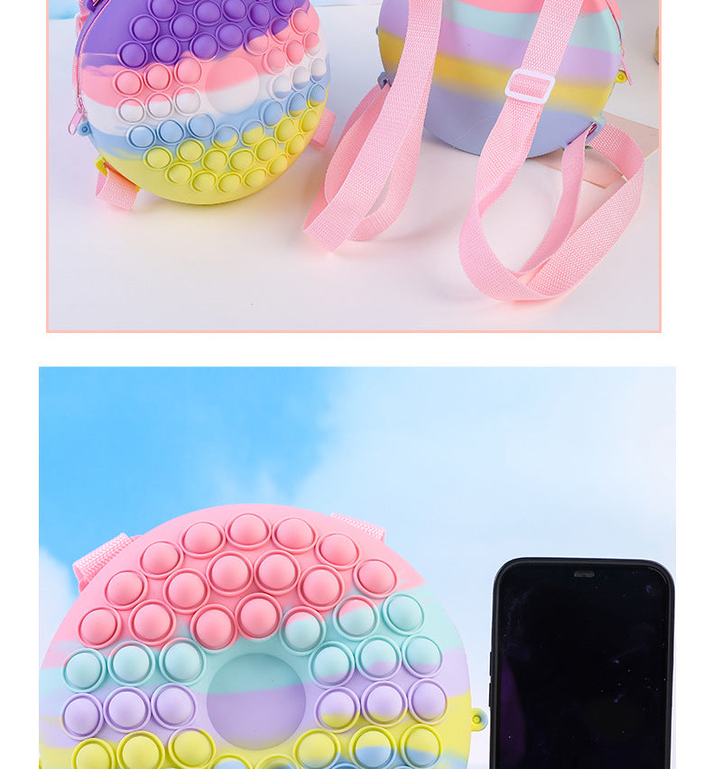 Kids Cartoon Backpack Change Purse Cute Doughnut Silicone Bag