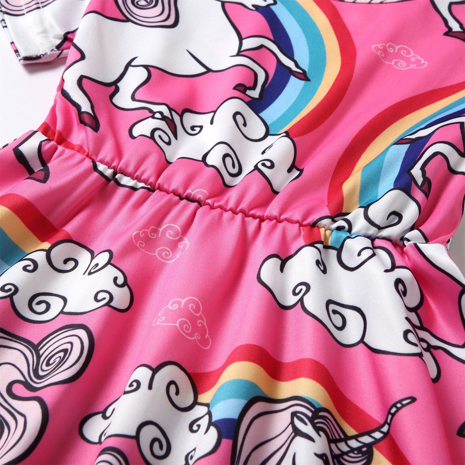 Family Matchinf Parent-child Round Collar Short Sleeve Rainbow Pony Dresses