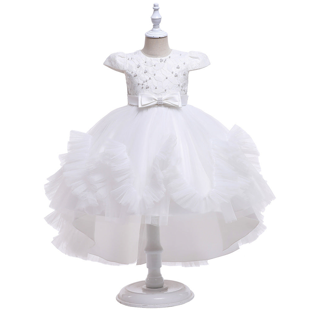 Kid Baby Girl Princess Trailing Wedding Shampong Gauze Host Dresses