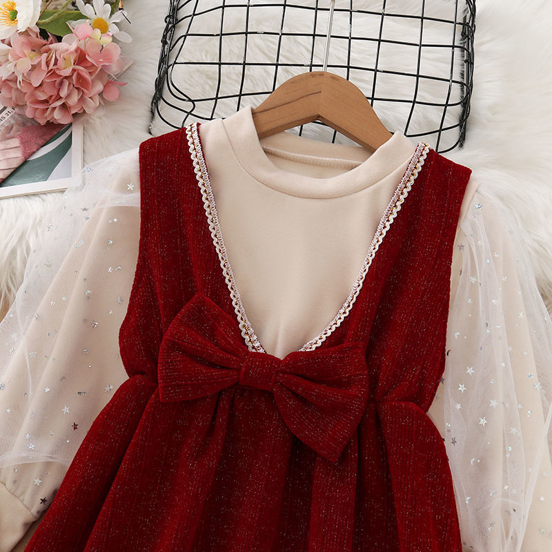Kid Baby Girl Red Vest Christmas Princess Dresses