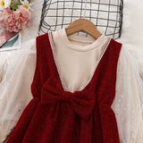 Kid Baby Girl Red Vest Christmas Princess Dresses