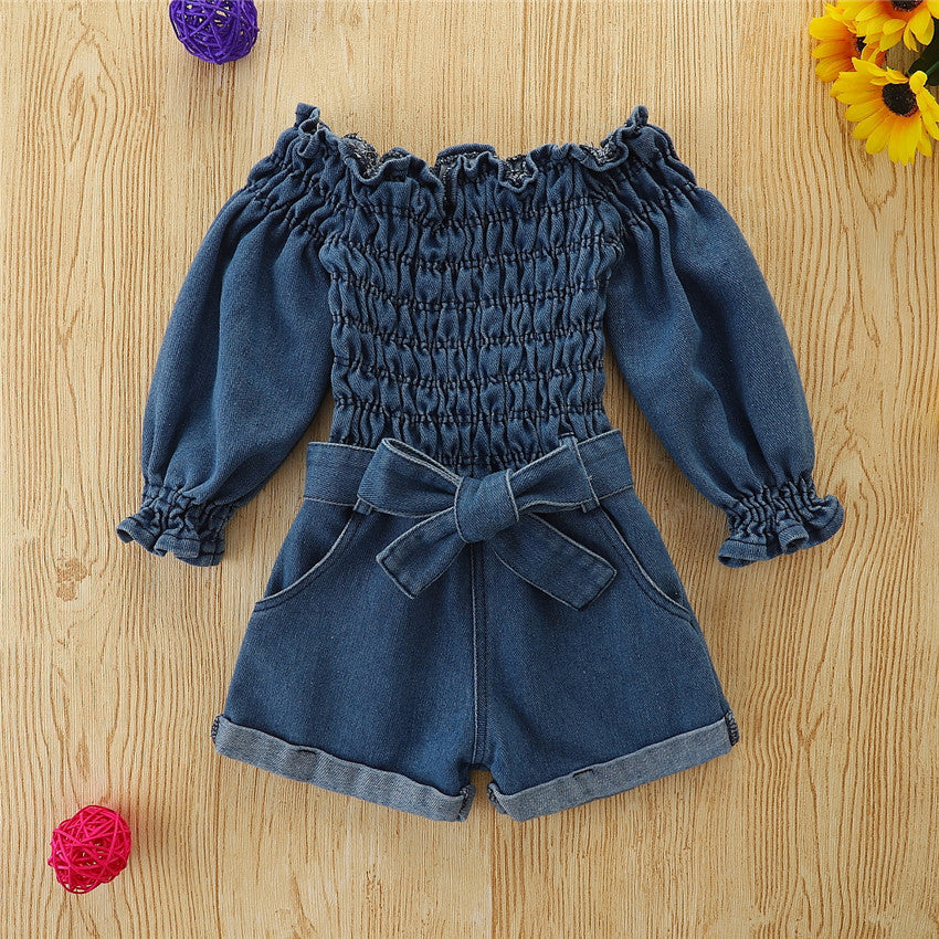 Kids Girls Jumpsuit Spring Autumn Solid Denim Romper