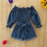 Kids Girls Jumpsuit Spring Autumn Solid Denim Romper