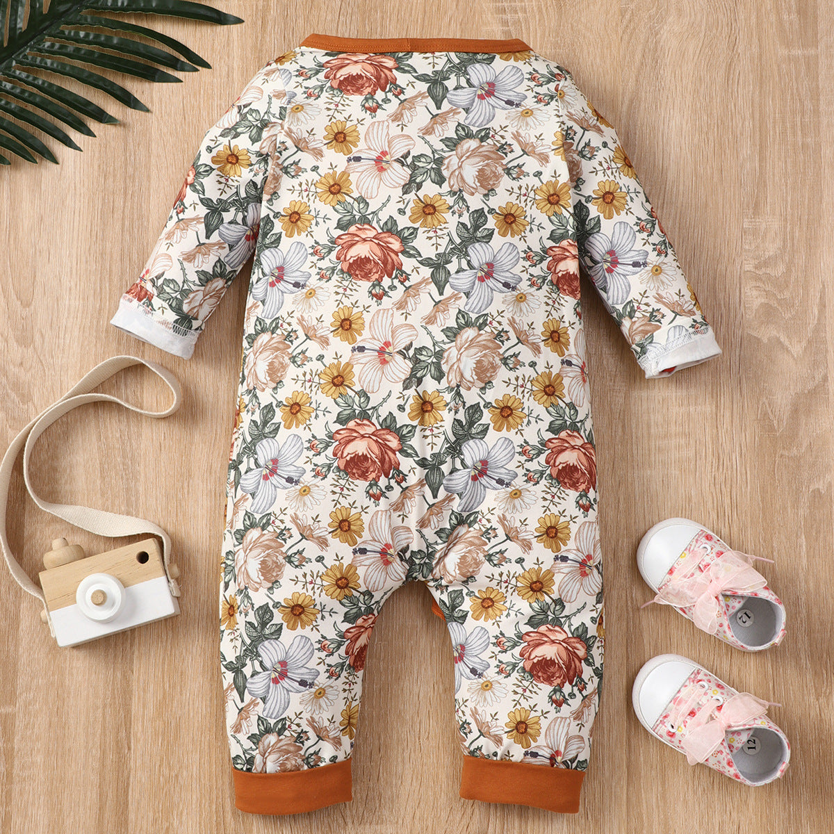 0-18M Infants Baby One-piece Long Sleeved Floral Lace Ruffles Rompers