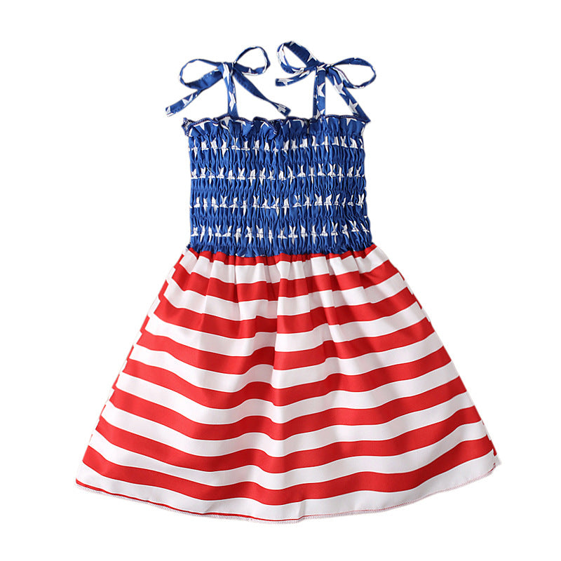 Kid Baby Girls Strap Independence Day Summer Star Flag Banded Party Dresses