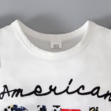 Kid Baby Girl Suit Spliced Letter Flying Sleeve Bell-bottom Independence Day 3 Pcs Sets