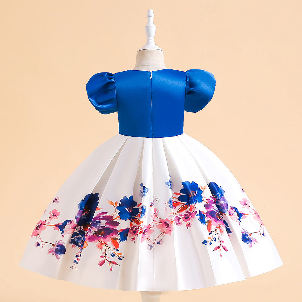 Kid Girl Short Sleeve Printed Piano Pengpeng Princess Flower Dress