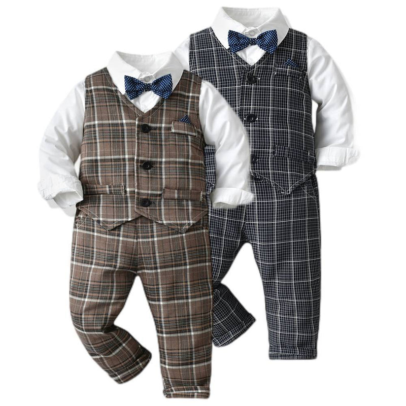 Kid Baby Boys Fall Plaid Suits 3 Pcs Sets