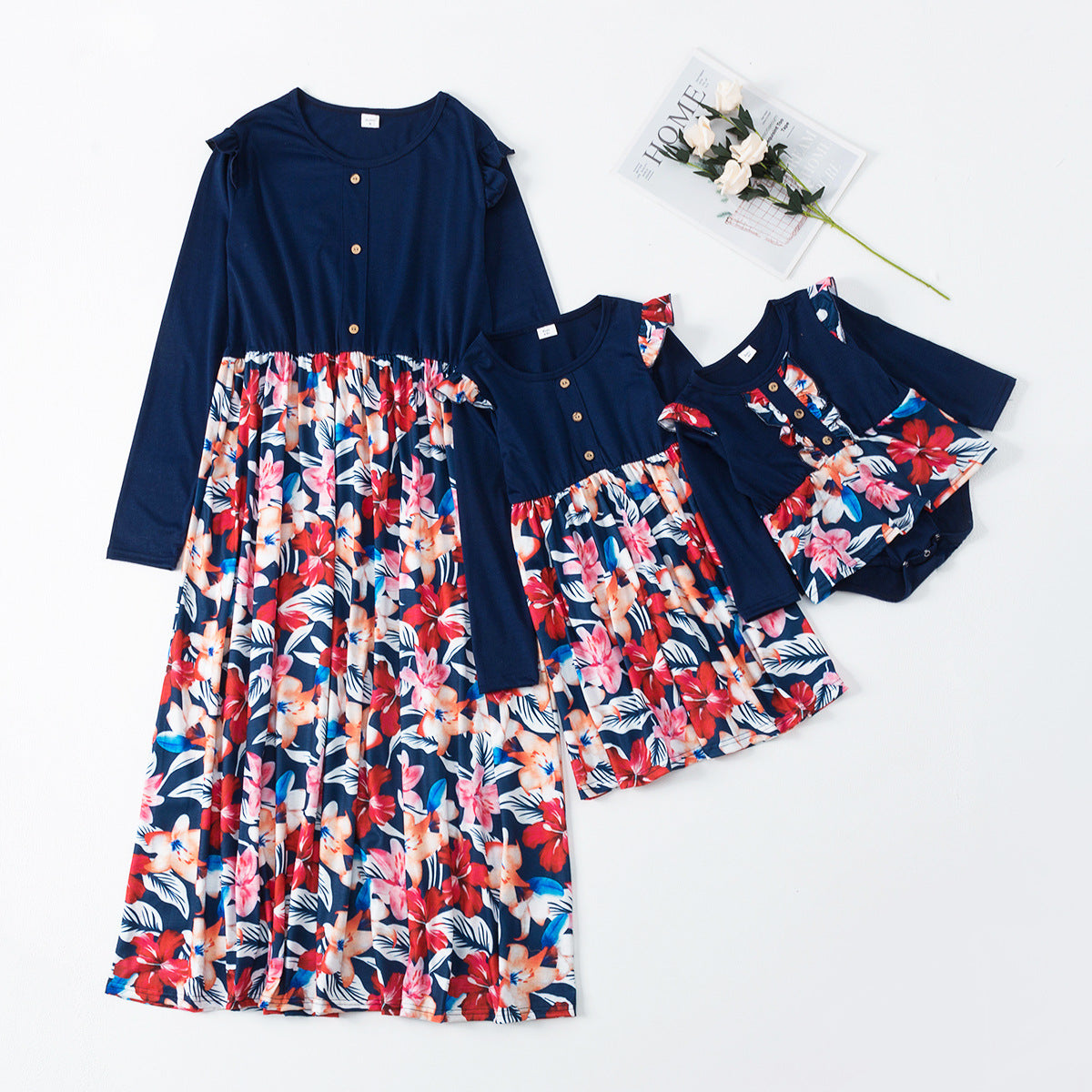 Family Matching Parent-child Long-sleeved Flower Dress