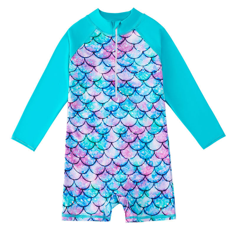 Kid Girls Swimsuit Long-sleeved One-piece Mermaid Swimwear