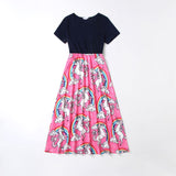 Family Matchinf Parent-child Round Collar Short Sleeve Rainbow Pony Dresses