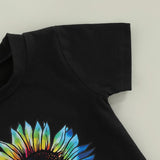 Kid Baby Girls Short Sleeved Flower Bell  Bottom 2 Pcs Sets