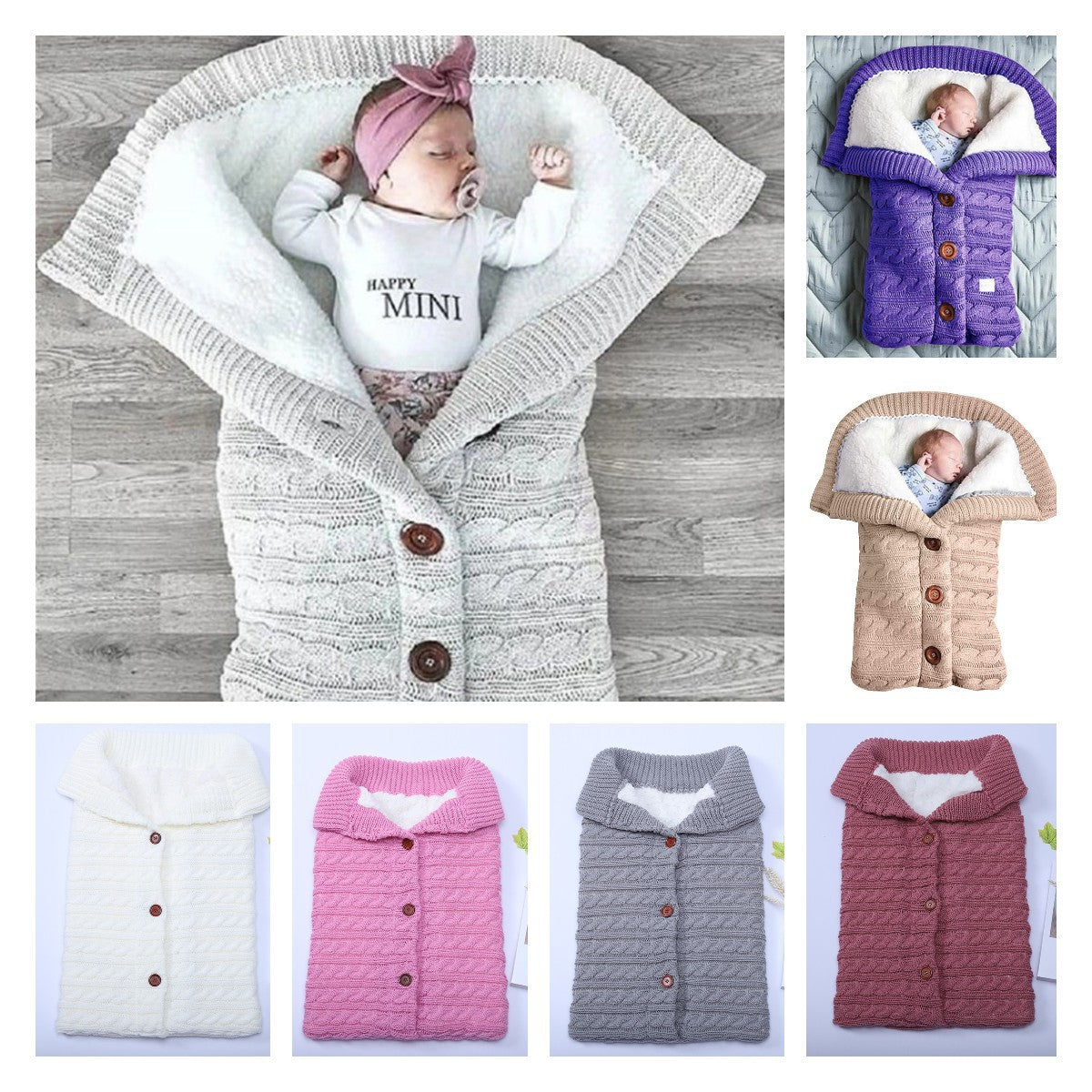 Baby Stroller Sleeping Outdoor Button Knitted Wool Fleece Thickened Pajamas