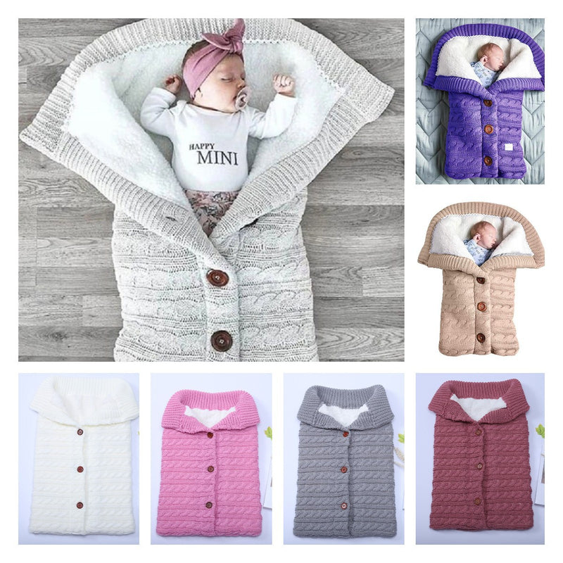 Baby Stroller Sleeping Outdoor Button Knitted Wool Fleece Thickened Pajamas