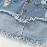 Kid Baby Girls Irregular Torn Denim 2 Pcs Set