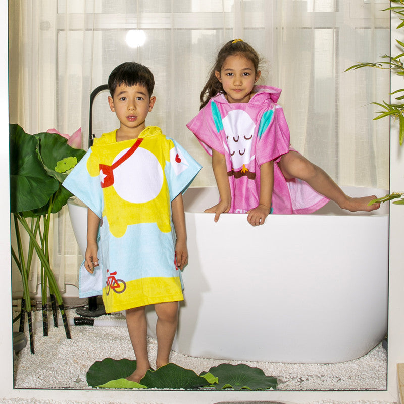 Infant Baby Bathrobe Cartoon Towel Robe Hooded Cloak Pajamas