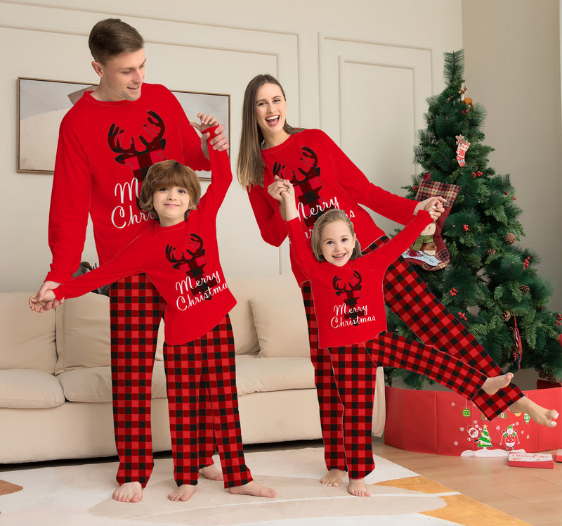Family Matching Letter Plaid Fawn Christmas Parent-child Loungewear Pajamas