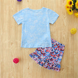 Toddler Kids Baby Girls Summer Outfit Short Puff Sleeve 2 Pcs Sets