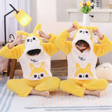 Kid Baby Boy Girl Plush Pajamas Cartoon Hooded Thickened Coral Pajamas