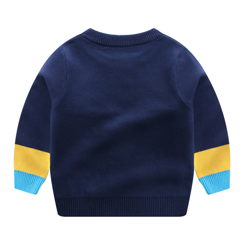 Kid Baby Boy Round Neck Cotton Dog Car Sweater