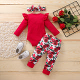 Baby Girl Valentine's Day Set Spring New Red Rose 3 Pcs Sets