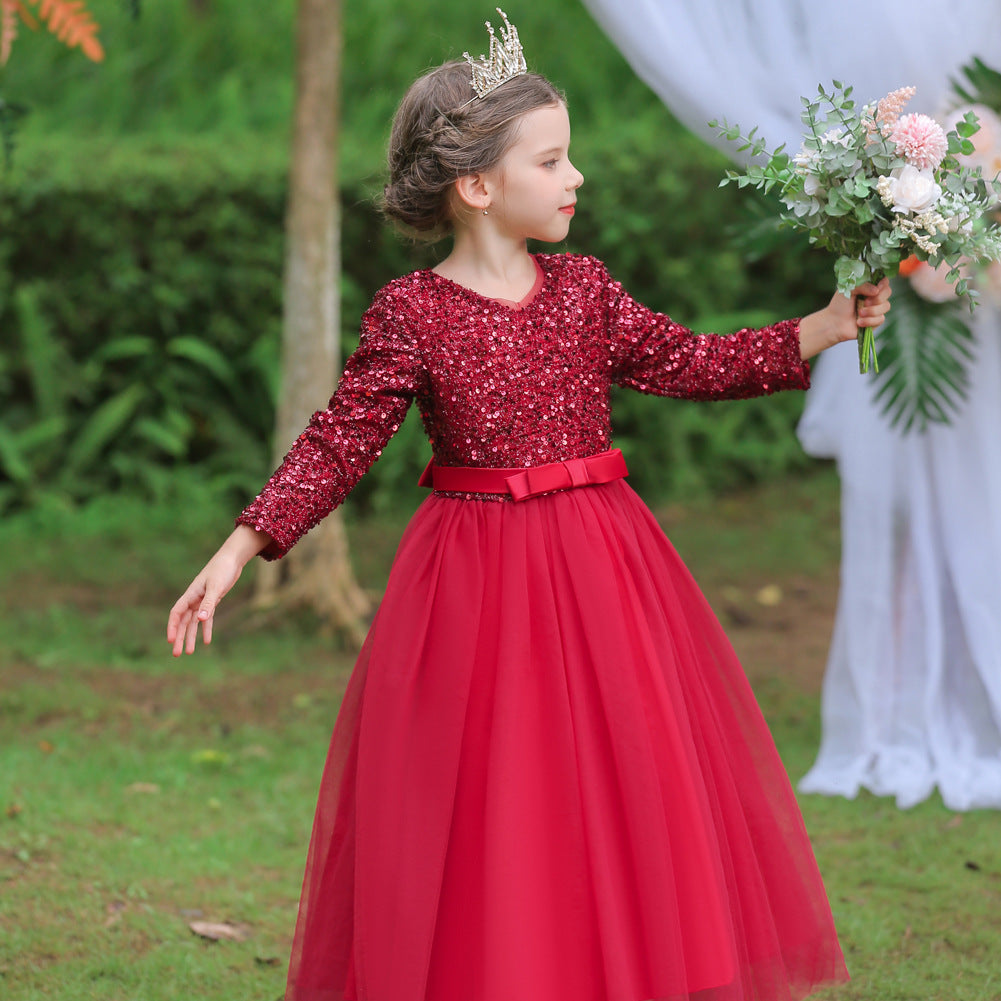 Kid Girl Princess Host Sequin Gauze Wedding Pompous Dresses