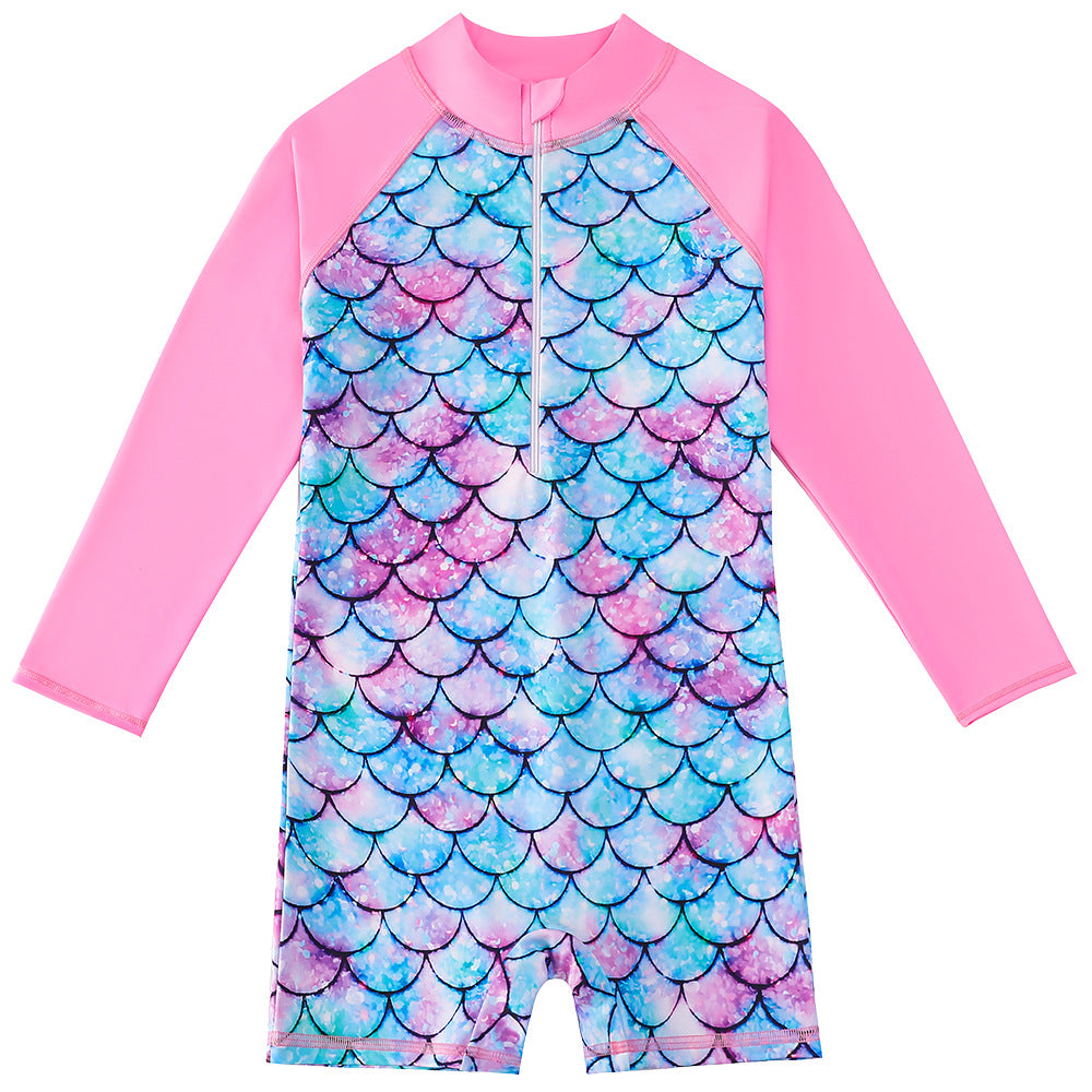 Kid Girls Swimsuit Long-sleeved One-piece Mermaid Swimwear