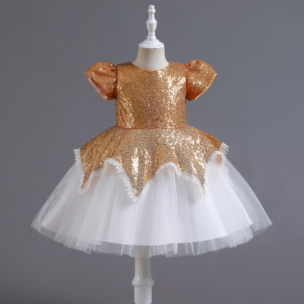 Kid Girl Tuxedo Puffy Princess Colorful Sequins Gauze Performance Dresses