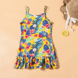 Family Matching Mother-daughter Halter Holiday Beach Print Dresses
