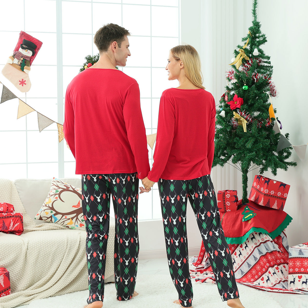 Family Matching Home Red Autumn Christmas Pajamas