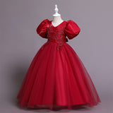 Kid Girl Princess Mesh Puffy Wedding Floral Dress