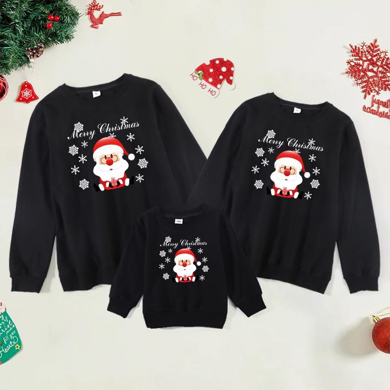 Family Matching Thermal Cute Cartoon Christmas Snowflake Print Sweatshirt