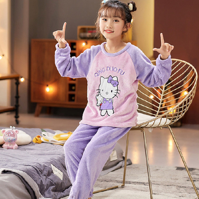 Kid Baby Girl Lovely Cartoon Long Sleeve Coral Velvet Autumn Pajamas