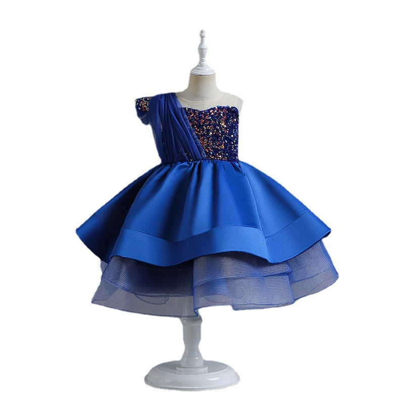 Kid Baby Girl Princess Sequin Mesh Royal Blue Catwalk Dresses